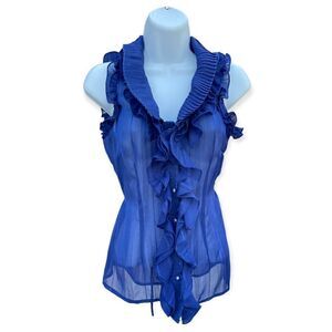 Alice Kris Royal Purple Sheer Ruffle Button Down Tie Tank Size S